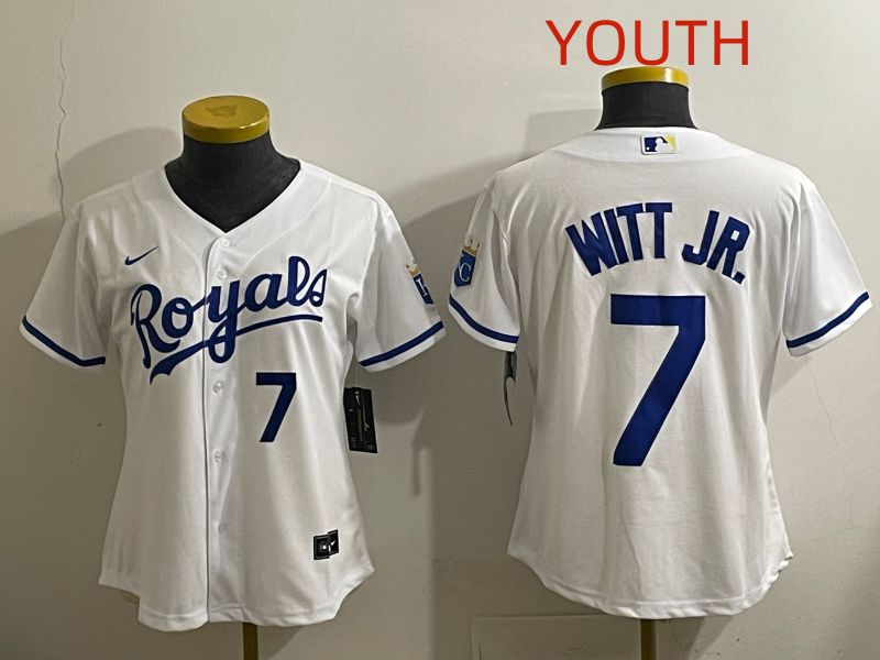 Youth 2025 Kansas City Royals #7 Witt jr White Game Nike MLB Jersey style 4->youth mlb jersey->Youth Jersey